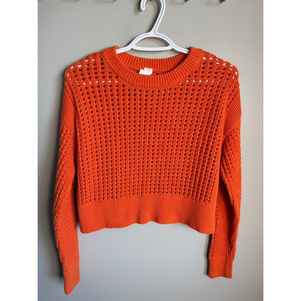 Old Navy Womens Orange Modern Openwork Sweater XS Boho Knit Crochet Cropped